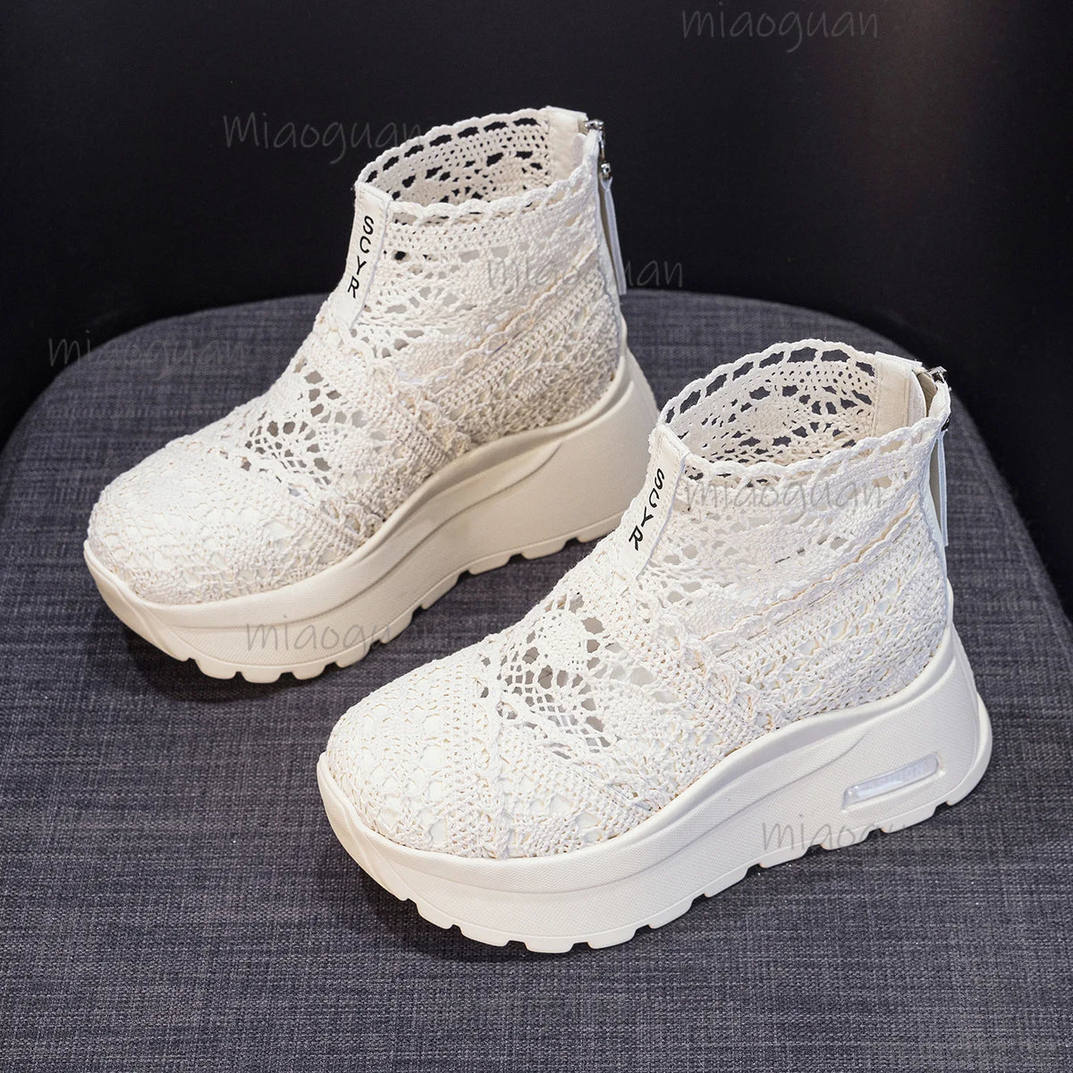 Women's Mesh Wedge Ankle Boots – 8CM Zip Summer Booties Wedge Ankle Boots Axl
