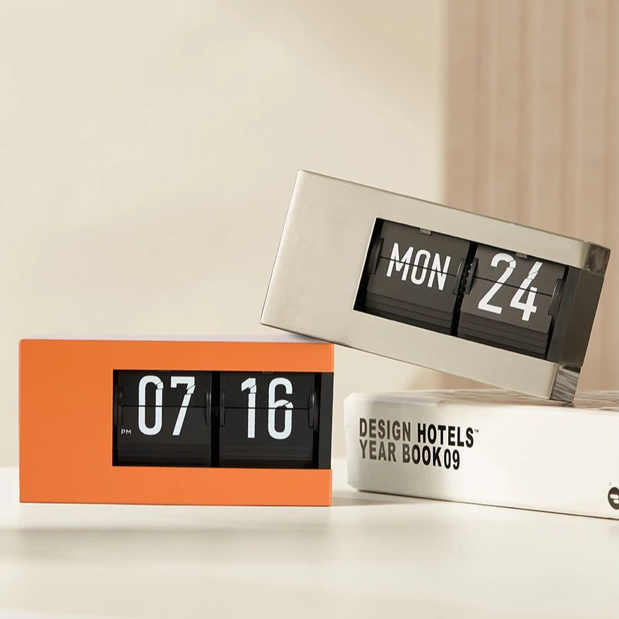 Flip Clock Calendar Desk Clock – Silent Minimalist Tabletop Decor Flip Desk Clock Axl