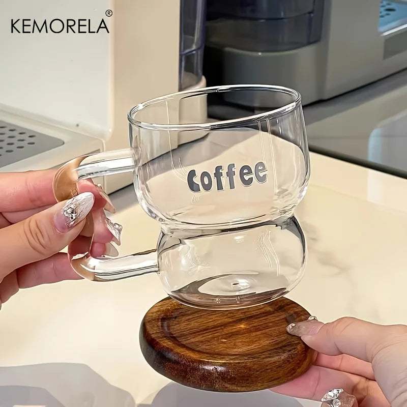 Transparent Glass Coffee Mug with Wooden Handle & Coaster Glass Coffee Mug Axl