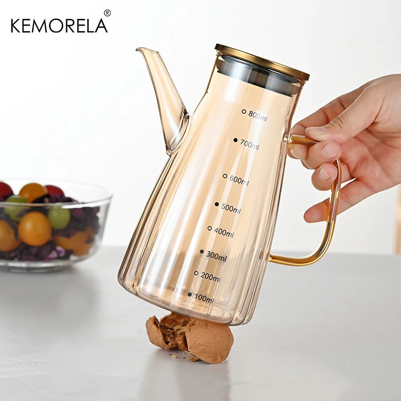 KEMORELA Glass Oil Bottle | Graduated Stainless Steel Lid Glass Oil Dispenser Axl