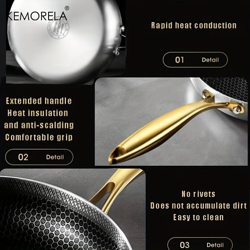 KEMORELA 3-Piece 316 Stainless Steel Honeycomb Frying Pan Set Frying Pan Set Axl