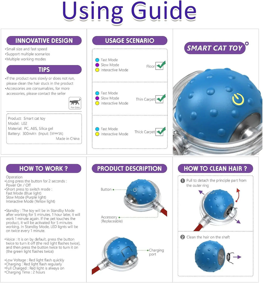 Motion-Activated Cat Ball Toy – Chirping, LED & Auto Rolling Interactive Cat Toy Axl