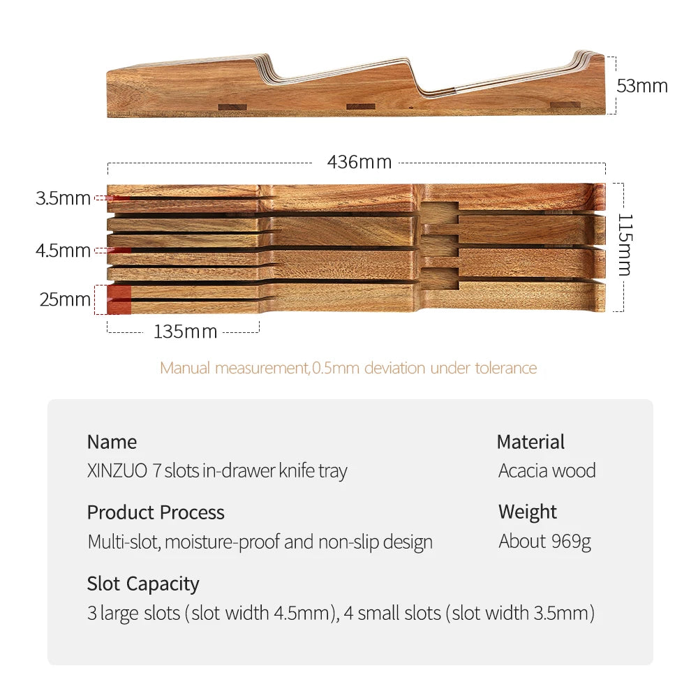 XINZUO 7-Slot Acacia Wood In-Drawer Knife Organizer Tray Knife Organizer Tray Axl Seven-Slots China Mainland