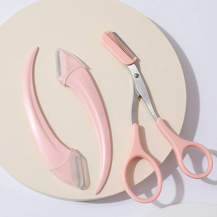 Eyebrow Trimmer Set – Curved Razor & Scissors with Comb Eyebrow Grooming Set Axl 3pcs 1
