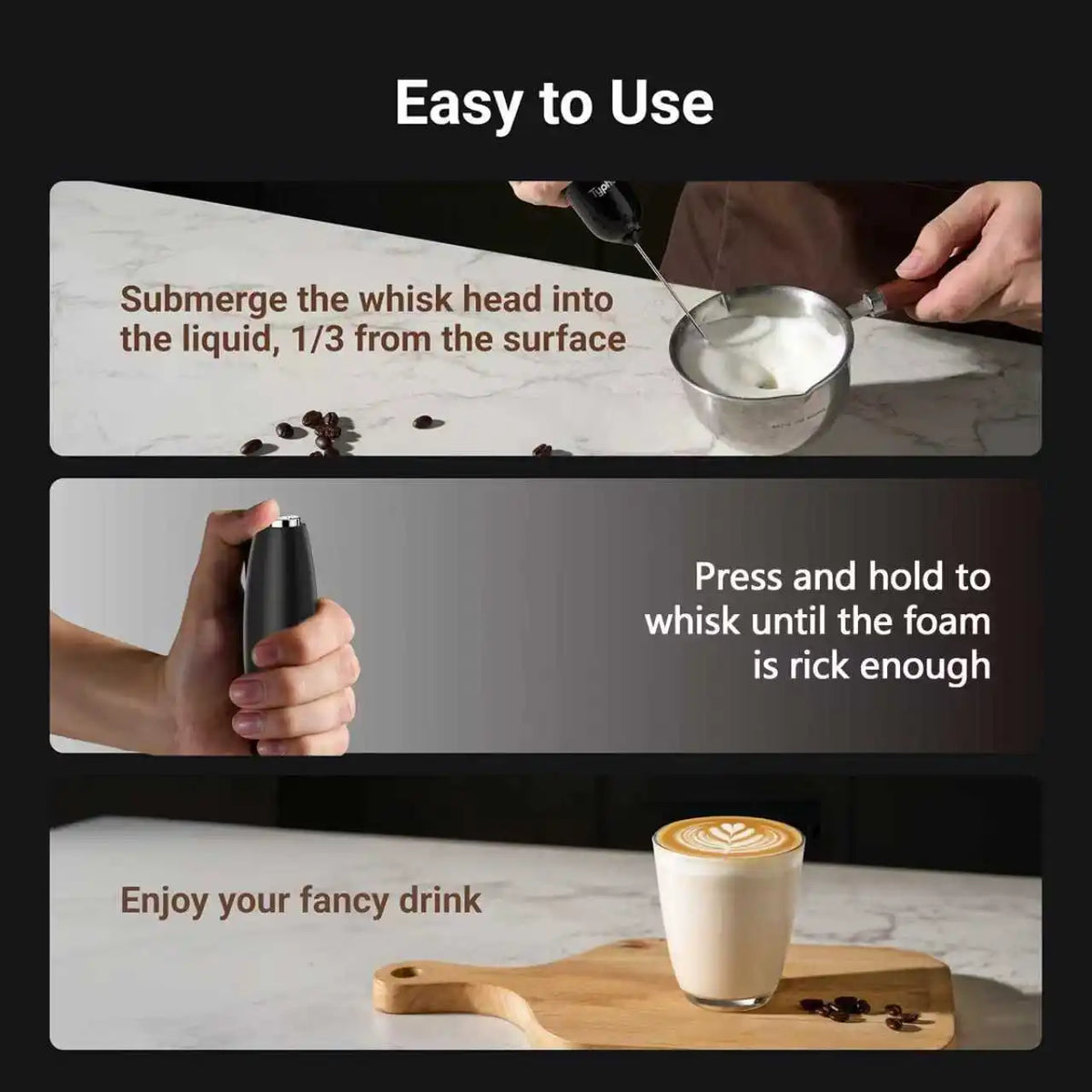 Handheld Milk Frother Wand – Battery Operated Drink Mixer Milk Frother Wand Axl
