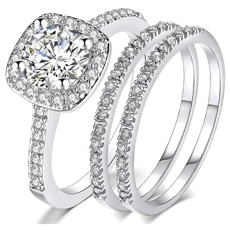 Huitan 3-Piece Cubic Zirconia Bridal Ring Set for Women Bridal Ring Set Axl T0680 10