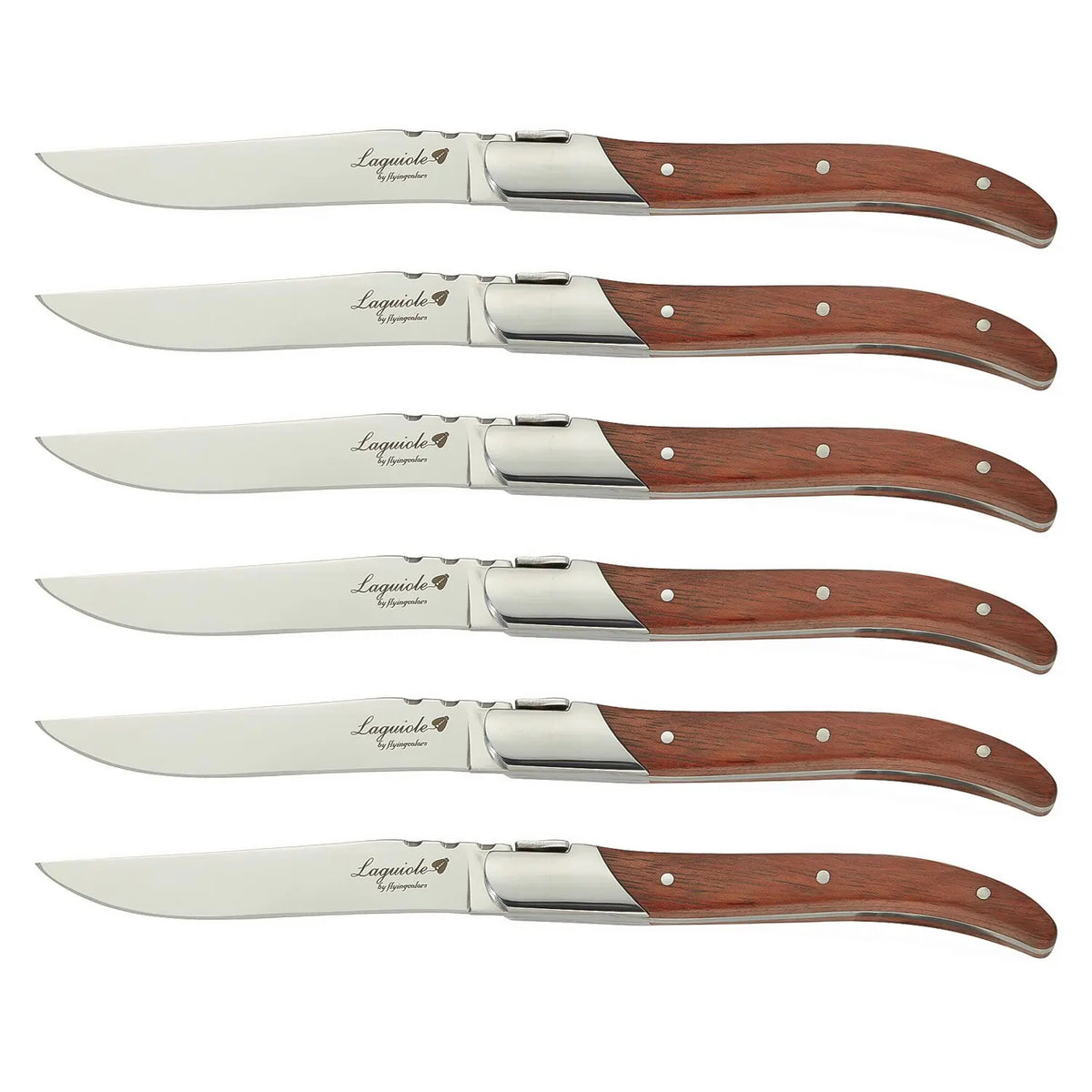 Laguiole-Style 6pc Steak Knife & Fork Set – Rosewood Handle Steak Knife Fork Set Axl 6 Knife 8.5 inch