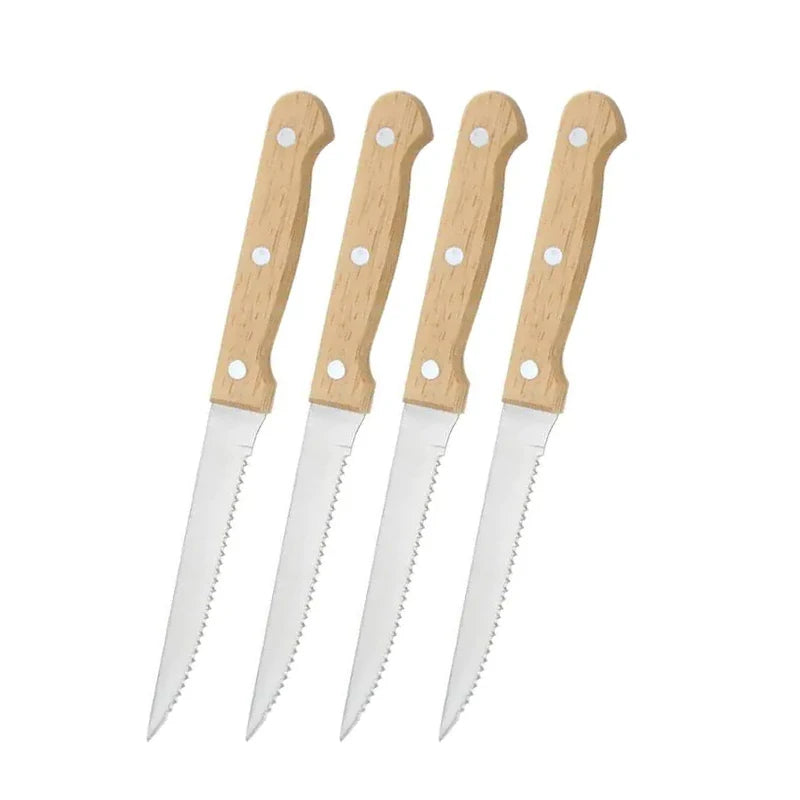 Stainless Steel Steak Knives Set – Wooden Handle | 1–8 Piece Steak Knife Set Axl 4pcs