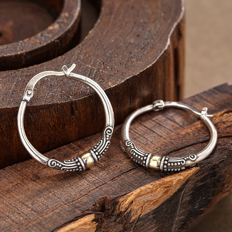Huitan Vintage Two-Tone Hoop Earrings – Boho Circle Jewelry Hoop Earrings Axl