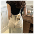Women's Nylon Drawstring Tote – Waterproof Crossbody Bucket Bag Drawstring Bucket Bag Axl beige-with pendant
