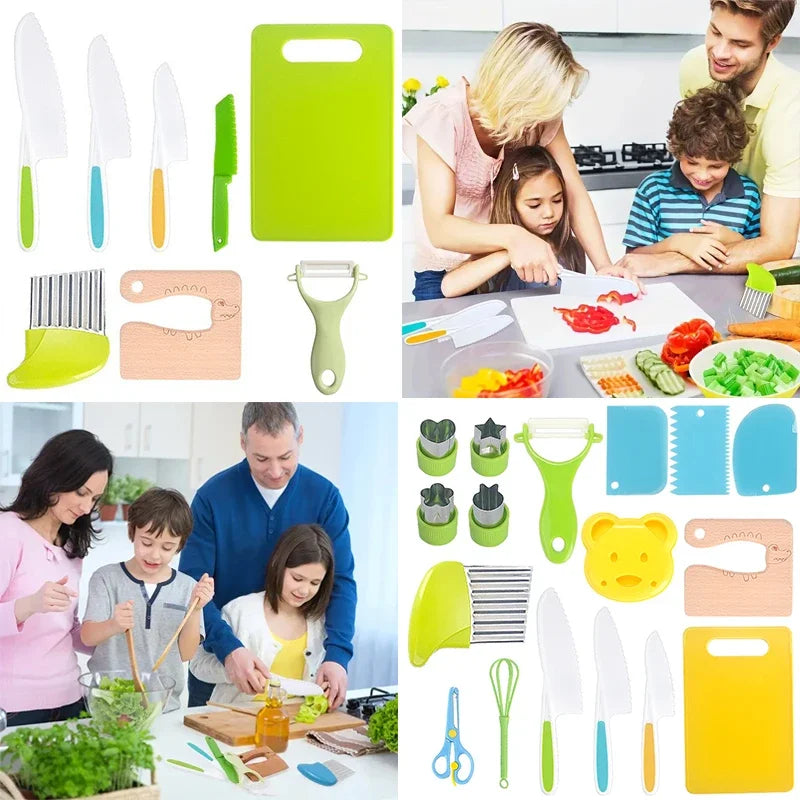 Kids Cooking Cutter Set – Safe Plastic Fruit Knife & Peeler Kids Kitchen Set Axl