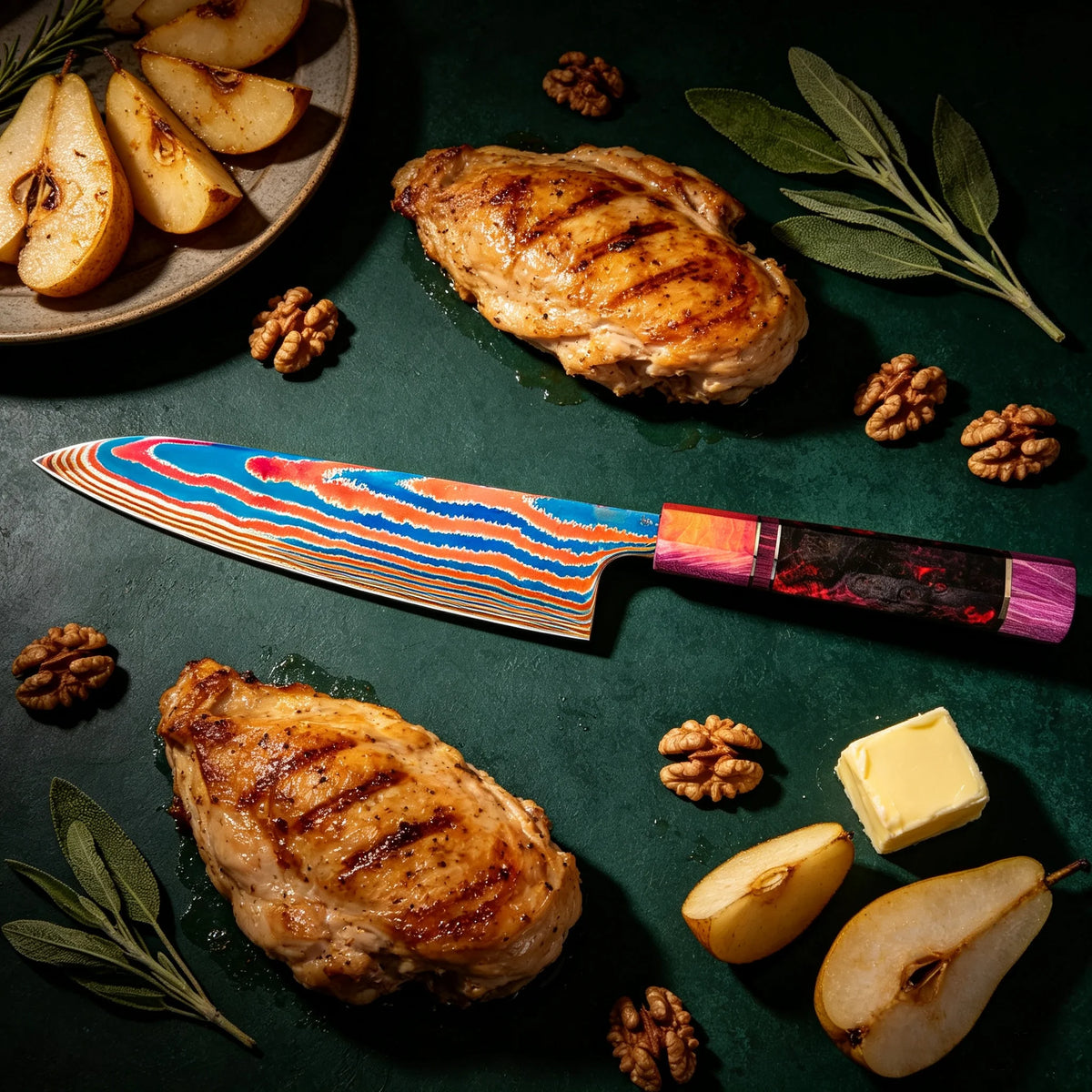 Damascus Titanium Chef Knife – Sashimi & Meat Slicer Damascus Chef Knife Axl