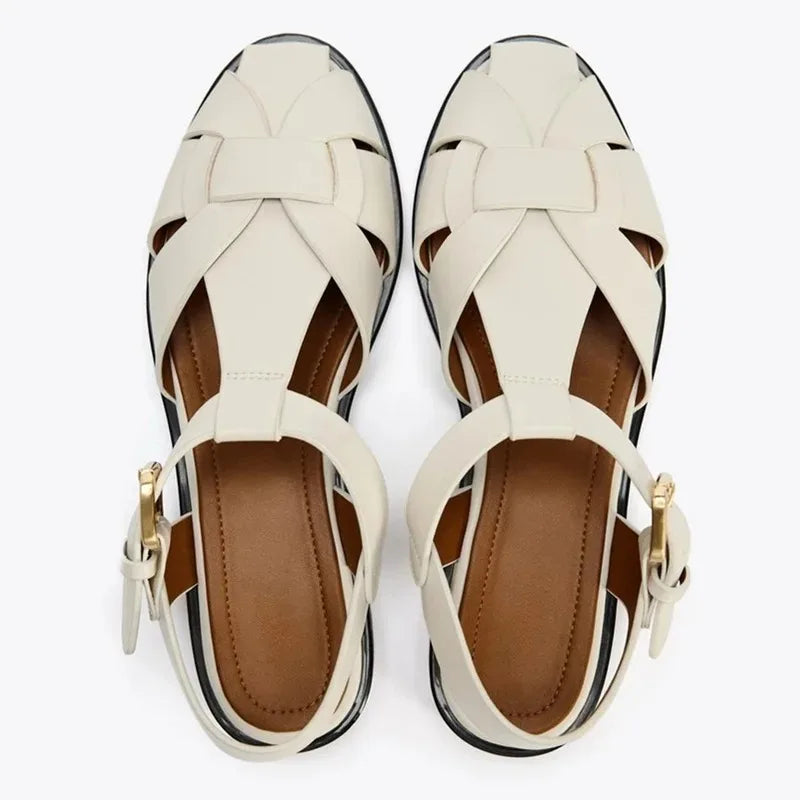 Women's Flat Gladiator Sandals – Metal Ankle Buckle Style Flat Gladiator Sandals Axl