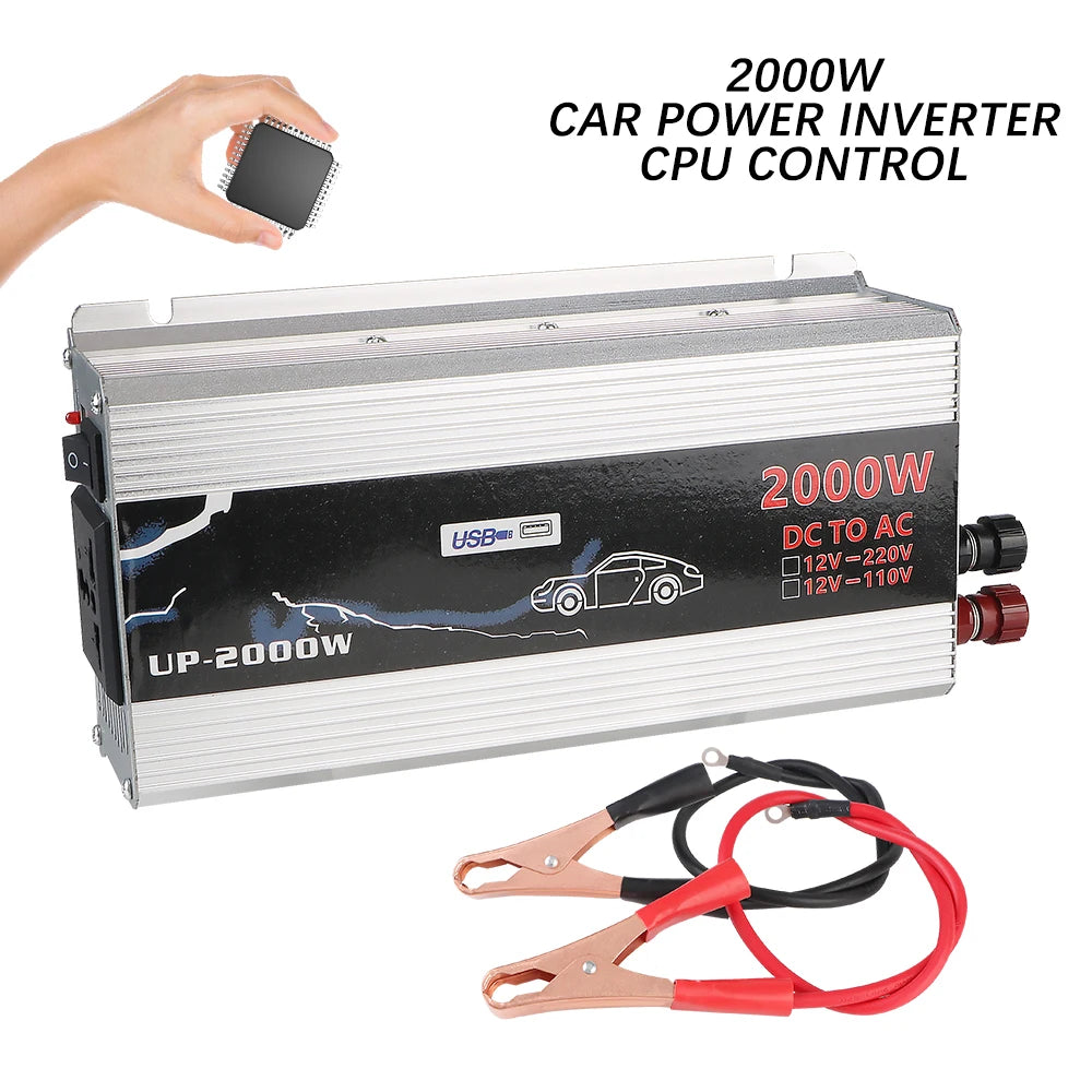 2000W Car Power Inverter 12V to 220V Pure Sine Wave + USB Car Power Inverter Axl