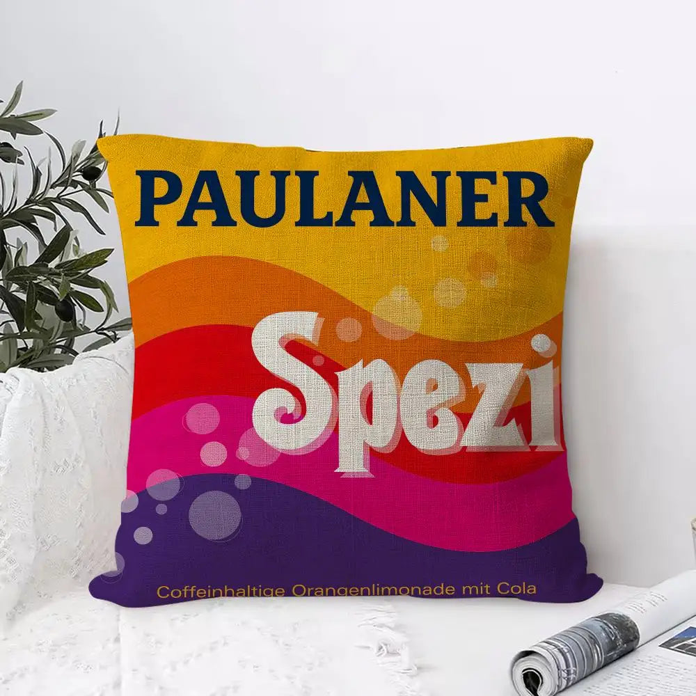 Paulaner Spezi Logo Linen Pillow Cover | Hidden Zipper Decorative Pillow Cover Axl White4 45X45cm