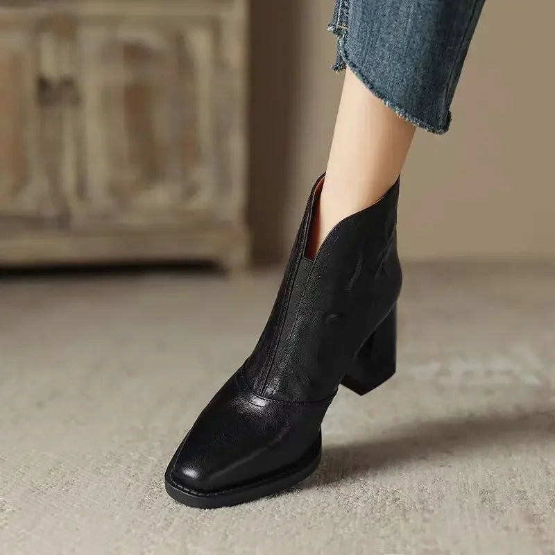 Women's Luxury Ankle Boots – Square Toe Zipper High Heel Women's Ankle Boots Axl