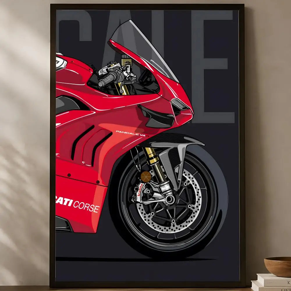 Ducati Motorcycle HD PVC Wall Poster – Self-Stick Waterproof Wall Art Poster Axl White14 30X40cmNoframe