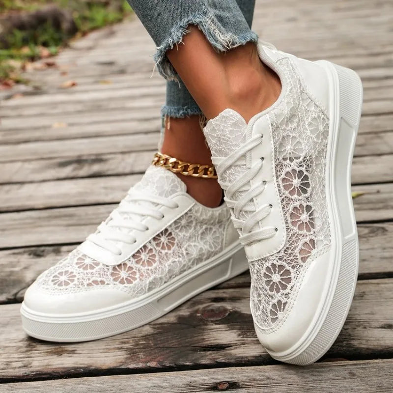 Women's Flower Mesh Sneakers – Breathable Casual Lace-Up Women's Mesh Sneakers Axl