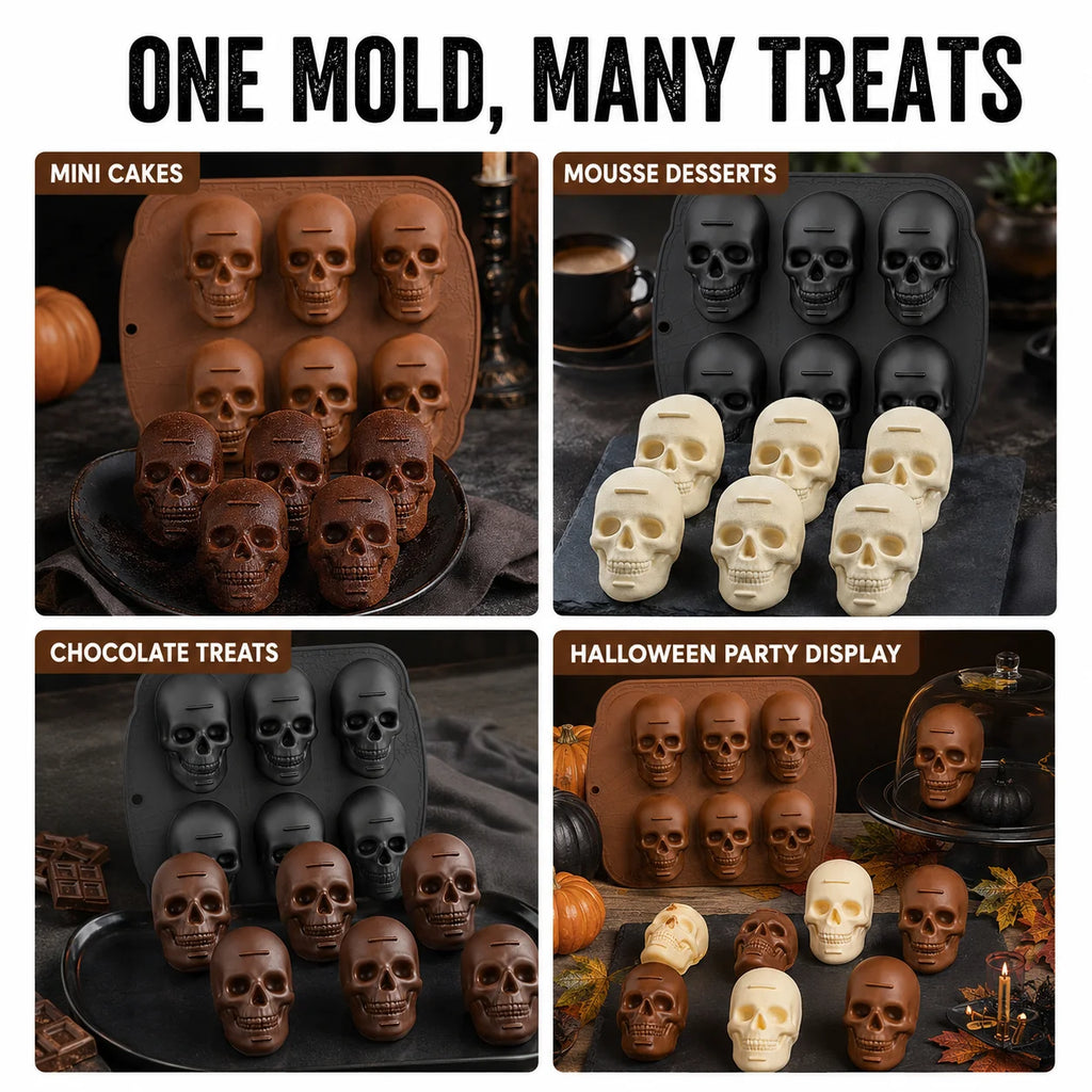 6-Cavity Skull Silicone Baking Mold | Halloween Cake & Chocolate Pan Silicone Baking Mold Axl