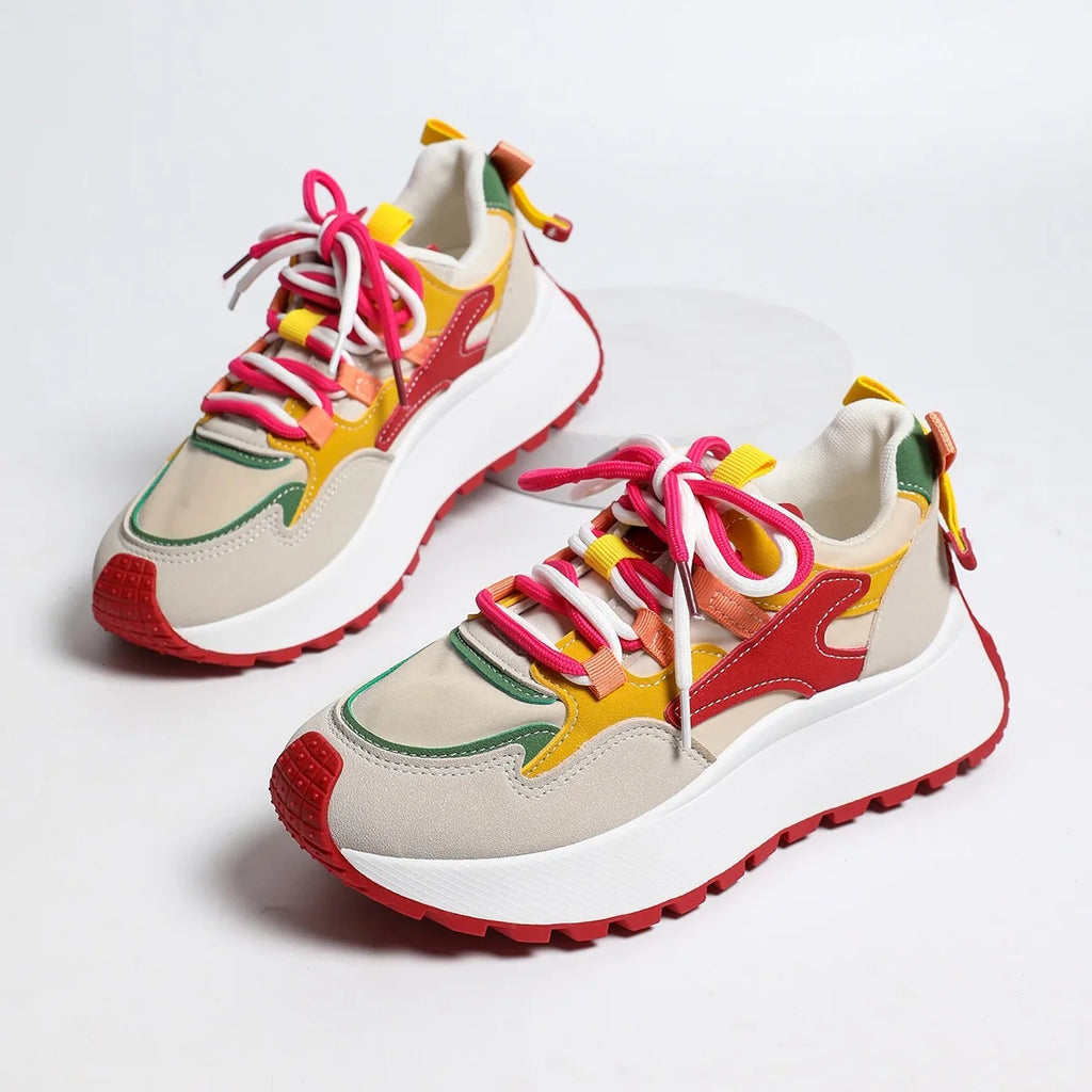 Women's Thick Sole Sneakers – Breathable Height Boost Casual Shoes Women's Platform Sneakers Axl Red 40