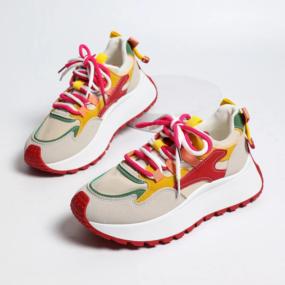 Women's Thick Sole Sneakers – Breathable Height Boost Casual Shoes Women's Platform Sneakers Axl Red 40