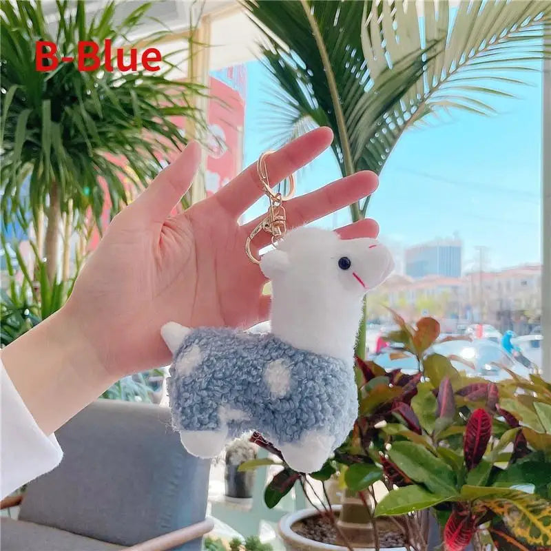 Soft Plush Alpaca Keychain – Cute Stuffed Animal Bag Charm Plush Keychain Charm Axl blue-b