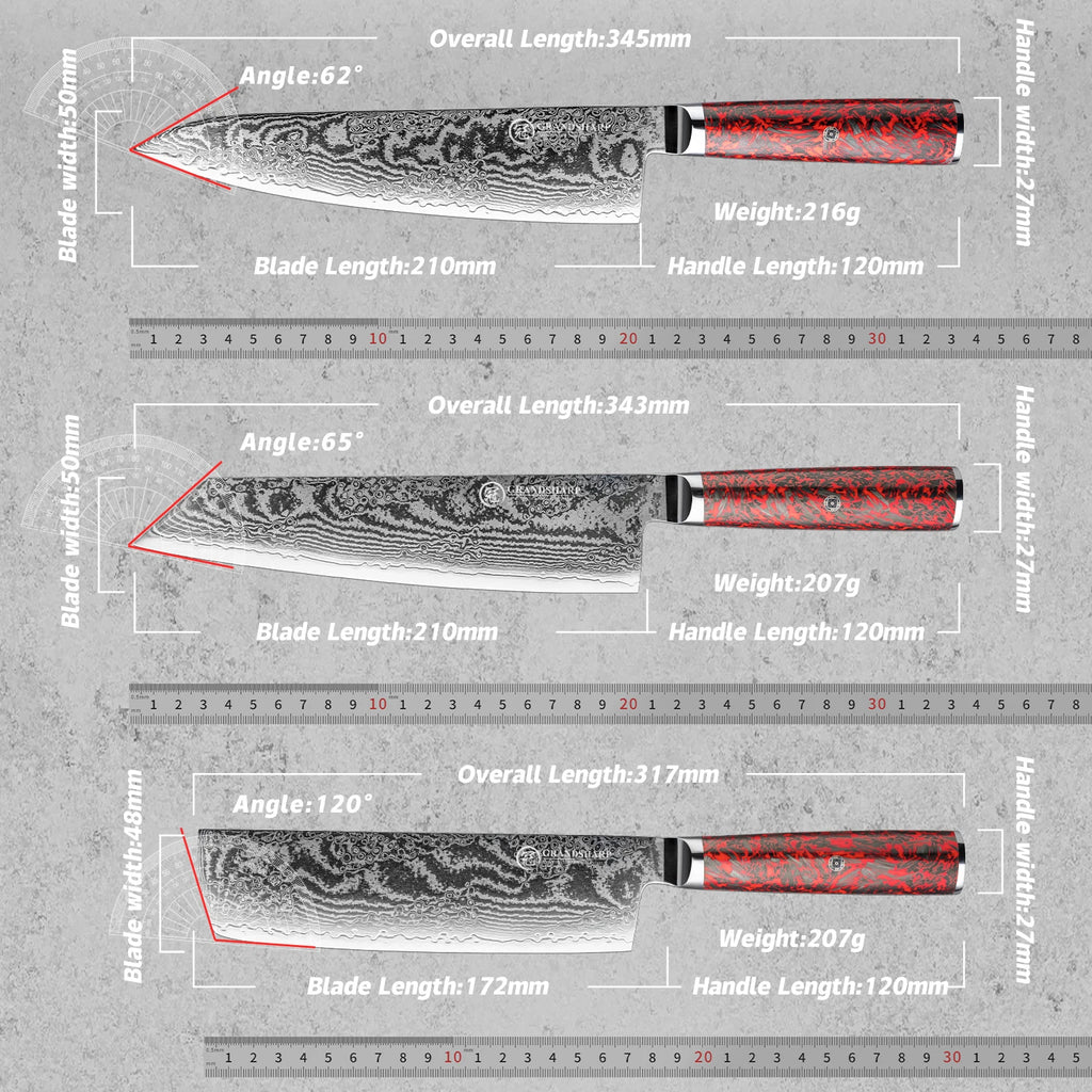 Grandsharp Damascus Steel Kitchen Knife Set – Chef, Nakiri & More Damascus Kitchen Knife Set Axl