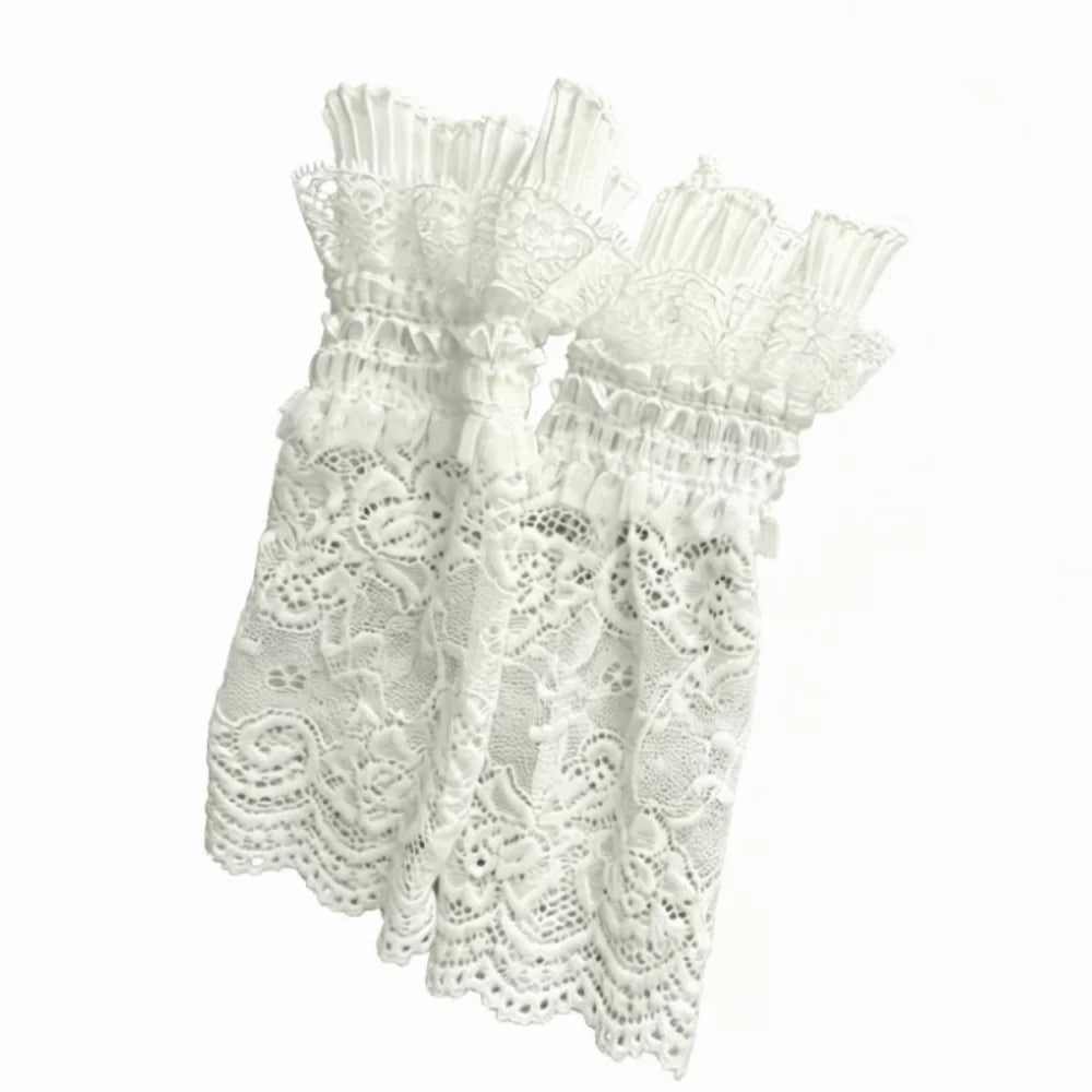 Lace Trim Arm Sleeves – Mesh Ruffle Fingerless Wrist Cuffs Lace Arm Sleeves Axl White