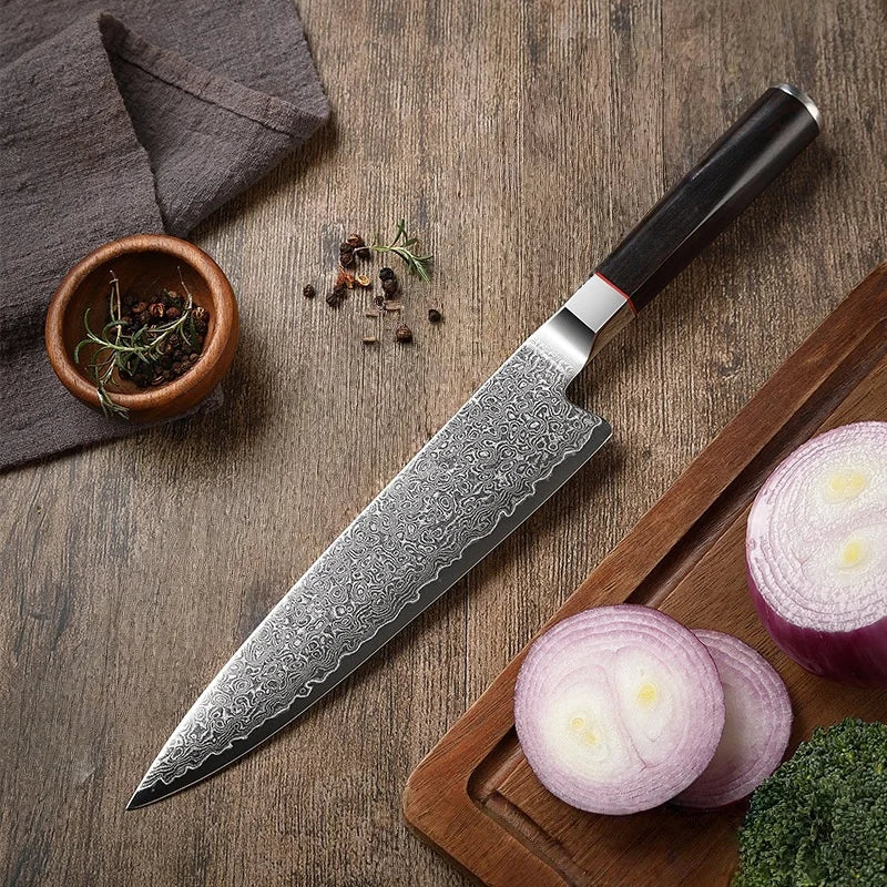 8-Inch 67-Layer Damascus Steel Chef Knife – Walnut Handle Damascus Chef Knife Axl