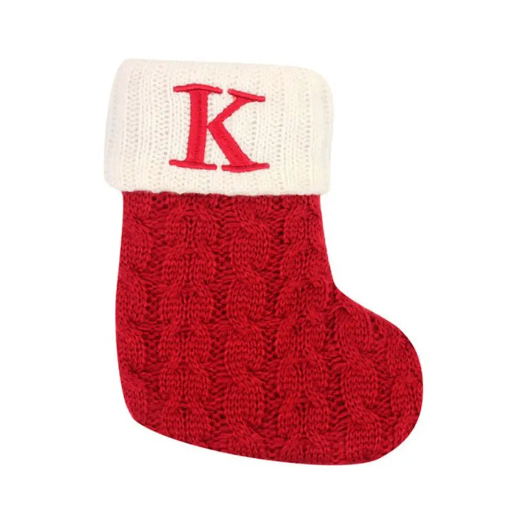 Knitted Christmas Stocking – Alphabet Letter Xmas Décor Gift Christmas Stocking Axl K
