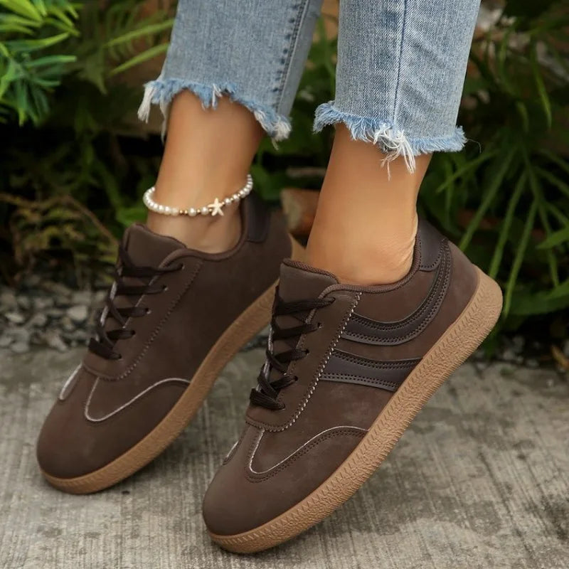 Retro Brown Platform Sneakers Women – Flat Thick Sole, Plus Size Platform Sneakers Axl