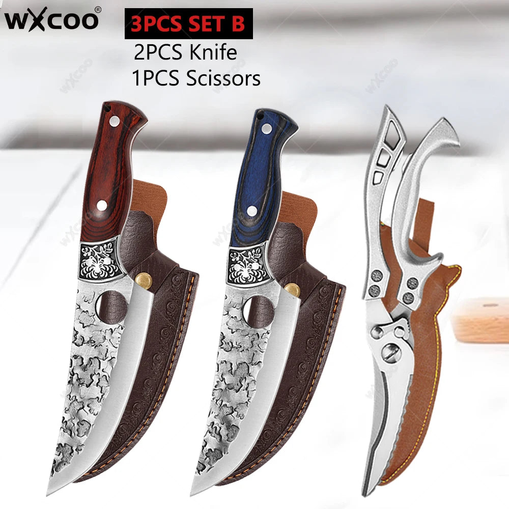 WXCOO Forged Stainless Steel Chef Knife Set with Cover Kitchen Knife Set Axl 3PCS SET B