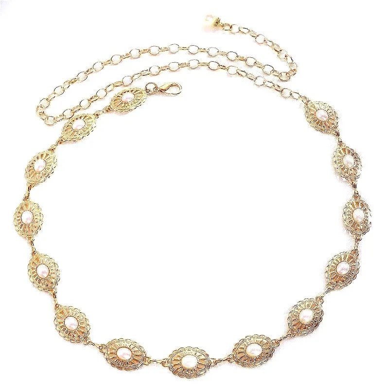 Pearl Waist Chain Belt – Retro Hollow Metal Body Jewelry Pearl Waist Chain Axl