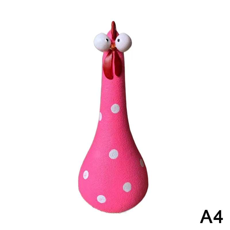 Quirky Big-Eyed Chicken Figurine – Polka Dot Resin Garden Statue Garden Figurine Axl A4