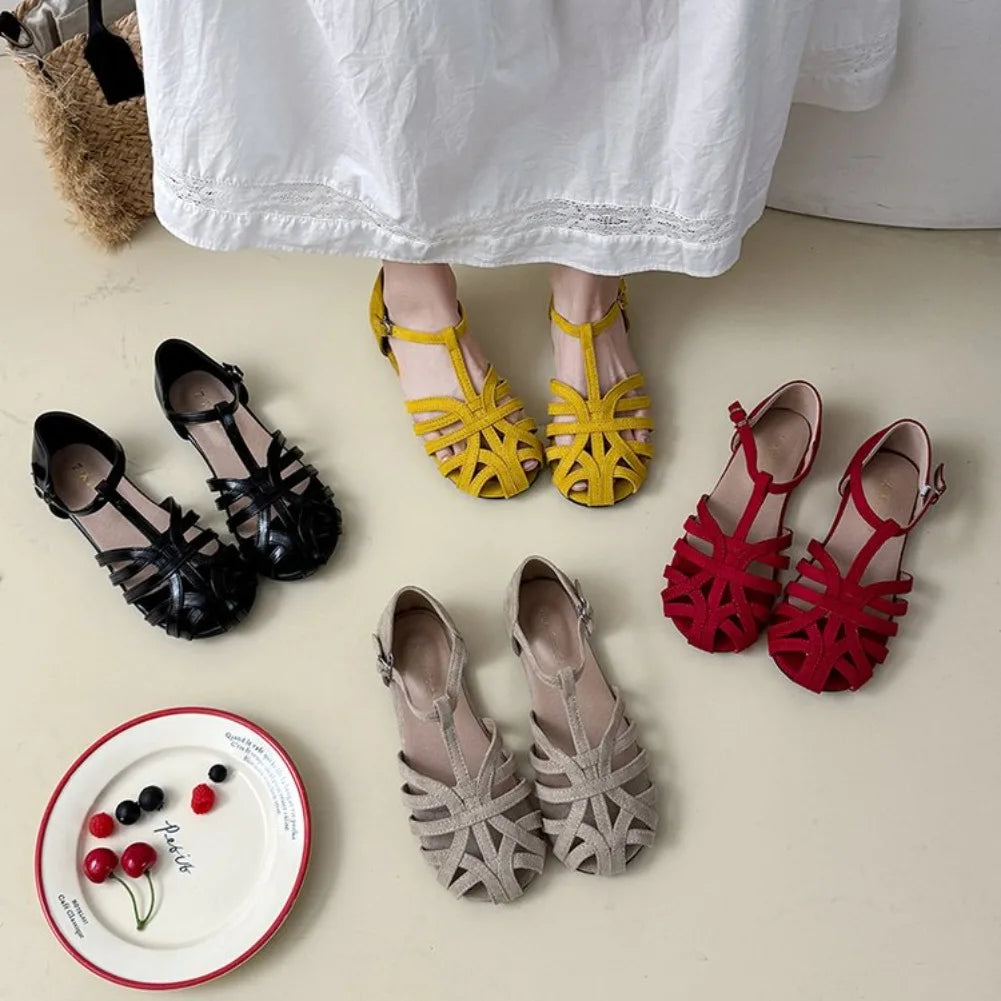 Women's Hollow Out Roman Flat Sandals – Buckle Strap Summer Flat Sandals Axl