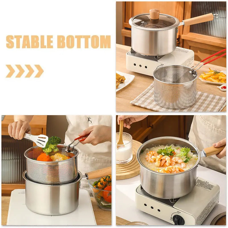 20cm Stainless Steel Deep Fryer Pot with Strainer Basket Deep Fryer Pot Axl
