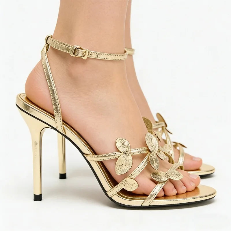 Women's Gold High Heel Ankle Strap Sandals | Open Toe Party High Heel Sandals Axl