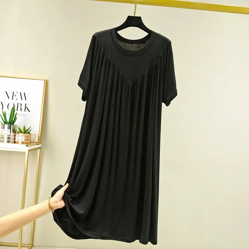 Women's Modal Nightgown – Loose Short-Sleeve Summer Night Dress Women's Nightgown Axl black L