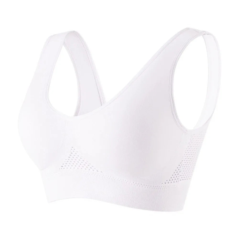 Women's Seamless Wire-Free Sports Bra – Hollow Mesh Quick-Dry Seamless Sports Bra Axl White 3XL