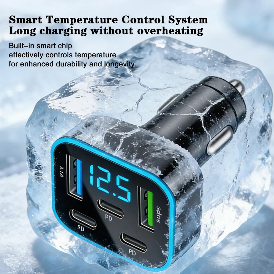 5-Port Fast Car Charger – 3x USB-C PD, 2x USB, Digital Display Car Charger Axl
