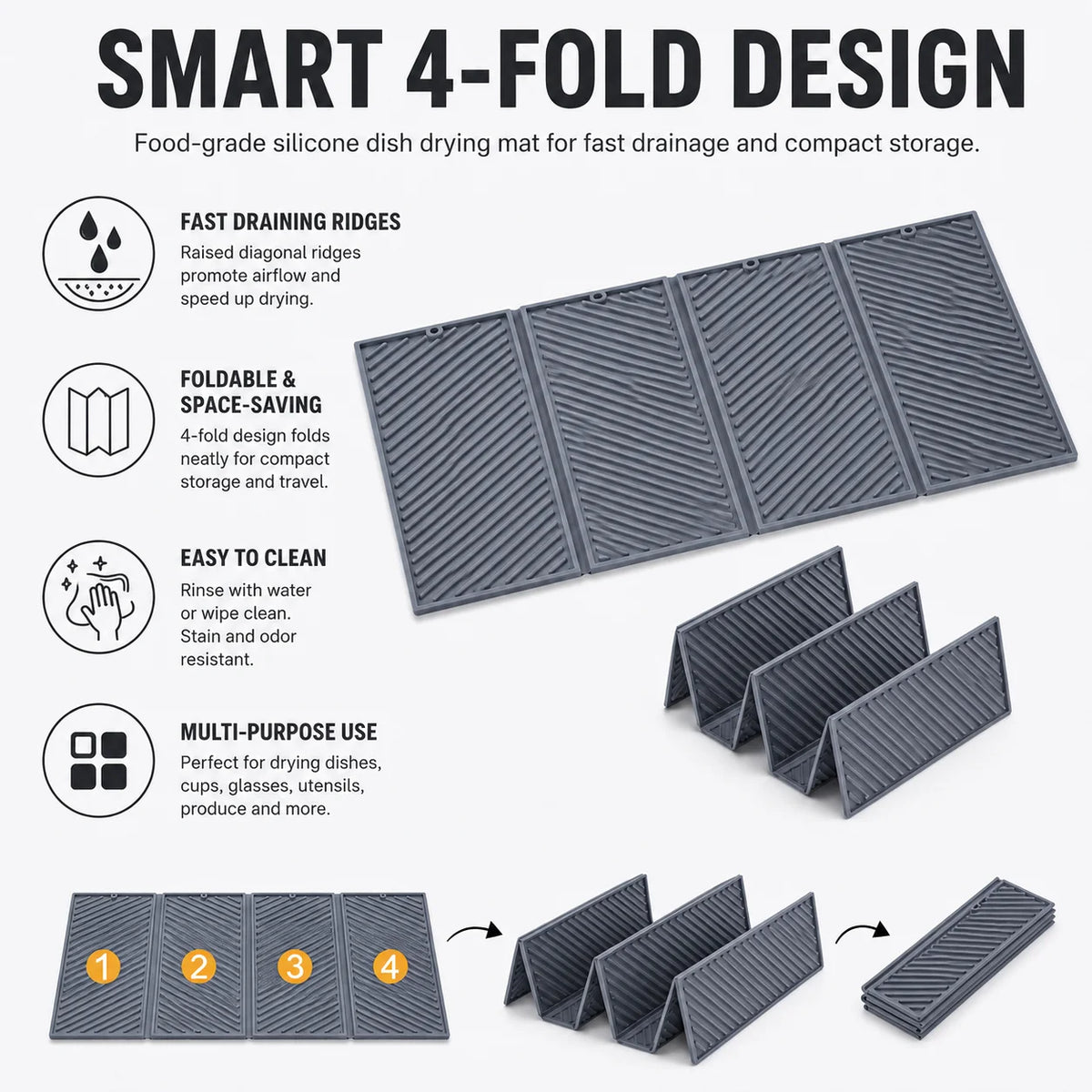 Foldable Silicone Dish Drying Mat – Non-Slip & Heat Resistant Dish Drying Mat Axl