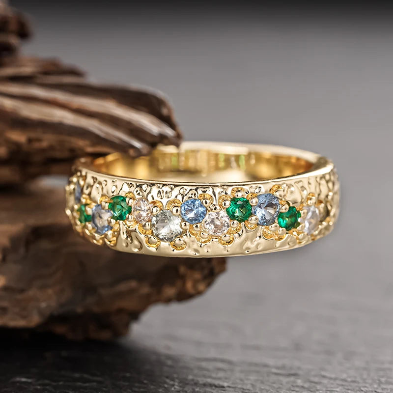 Huitan Women's Colorful Cubic Zirconia Wedding Band Ring Fashion Ring Axl