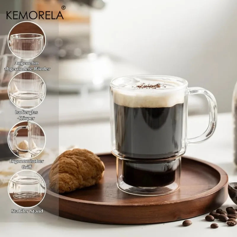 KEMORELA 450ml Borosilicate Glass Coffee Cups with Handle Glass Coffee Cup Axl