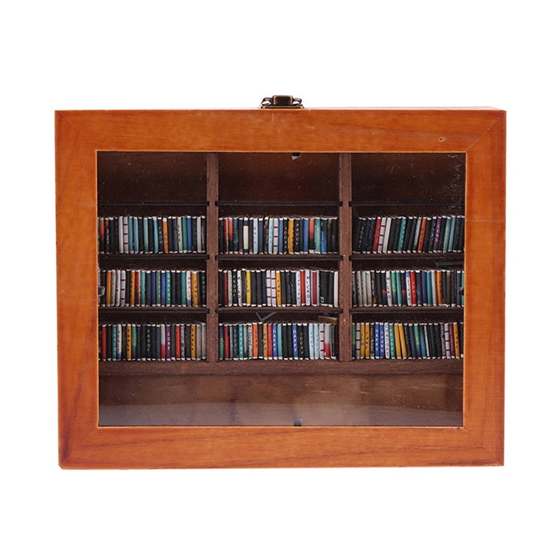Miniature Wooden Bookshelf Ornament with 200 Mini Books Miniature Bookshelf Ornament Axl A1