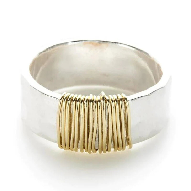 Huitan Two-Tone Textured Brass Ring – Women's Fashion Jewelry Fashion Ring Axl