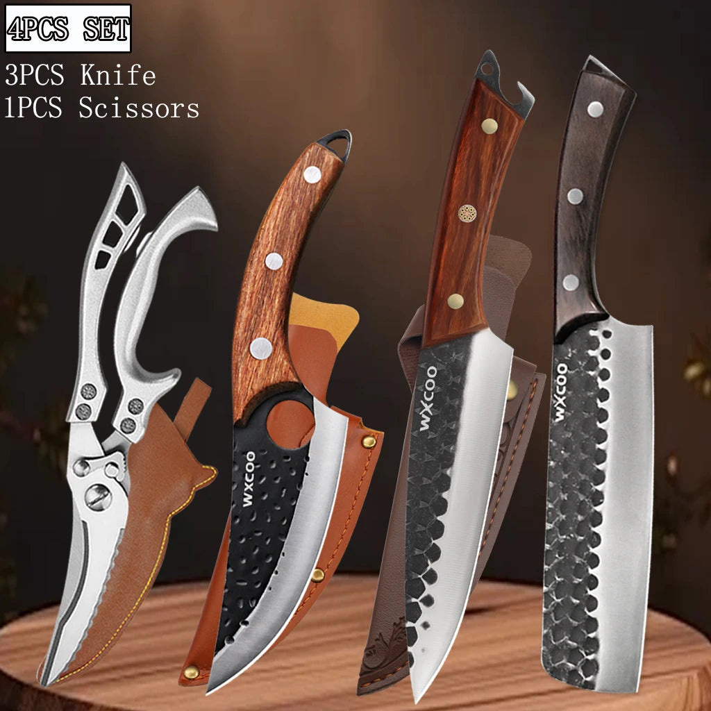 WXCOO Chef Knife Set 1-4PCS | Forged Stainless Steel Knives Kitchen Knife Set Axl 4PCS