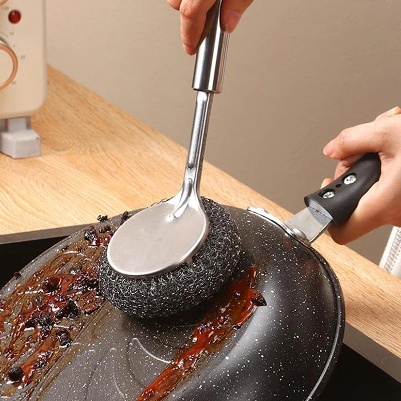 Long Handle Stainless Steel Pot Brush – Kitchen Scrub Scourer Kitchen Cleaning Brush Axl