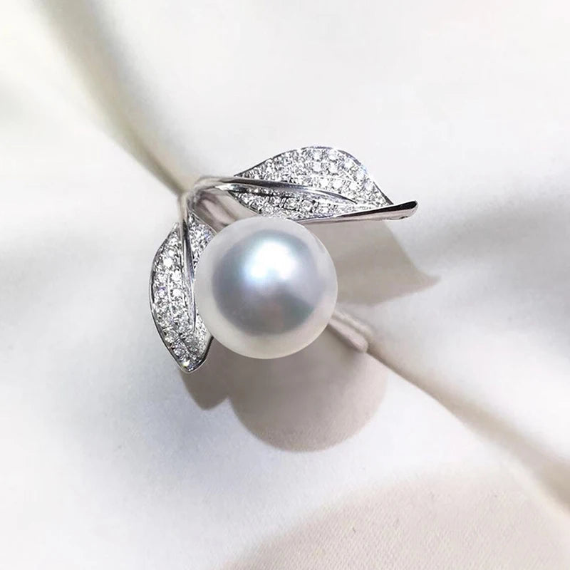 Huitan Pearl Leaf Ring for Women – Silver Fashion Ring Fashion Ring Axl