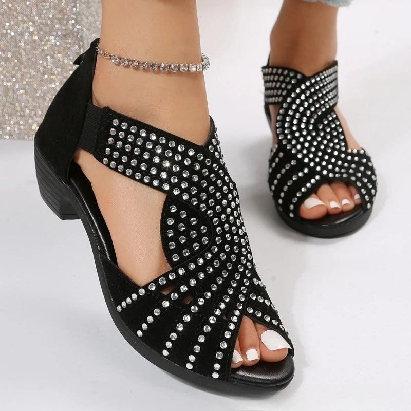 Women's Rhinestone Peep Toe Platform Sandals | Soft Sole Women's Platform Sandals Axl