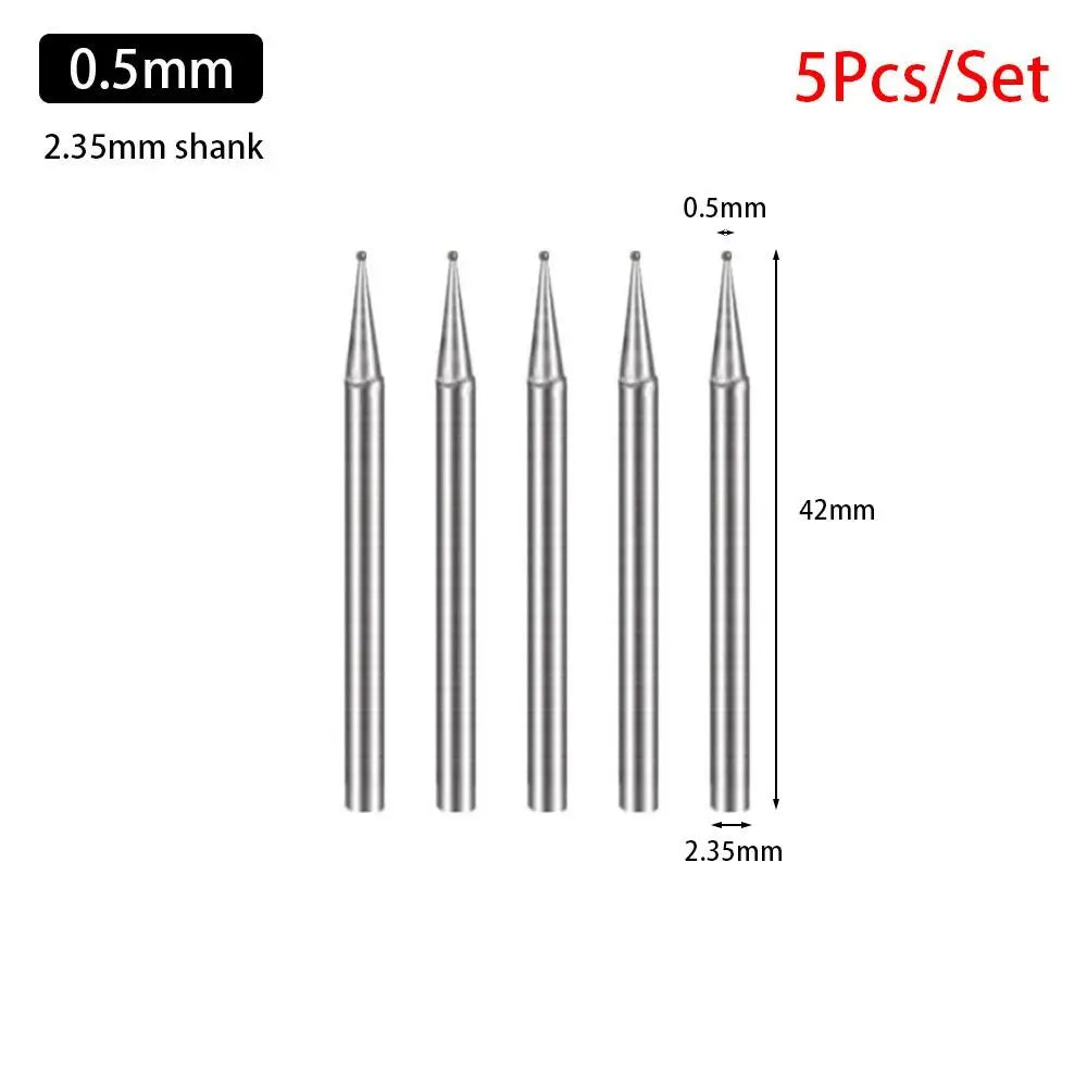 5-Pc Diamond Spherical Burr Set – 2.35mm Shank, 0.5–8mm Diamond Grinding Burr Axl 0.5mm